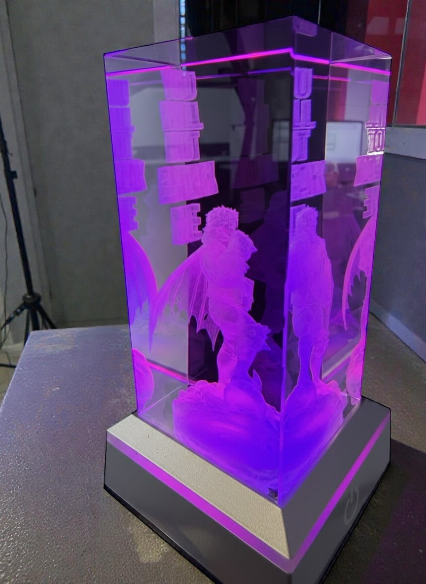 Dungeon Crawler Carl 3D Crystal Engraving – “You Will Not Break Me” Mantra – 50x50x100mm K9 Laser Engraved Cube – RGB Light Base Option