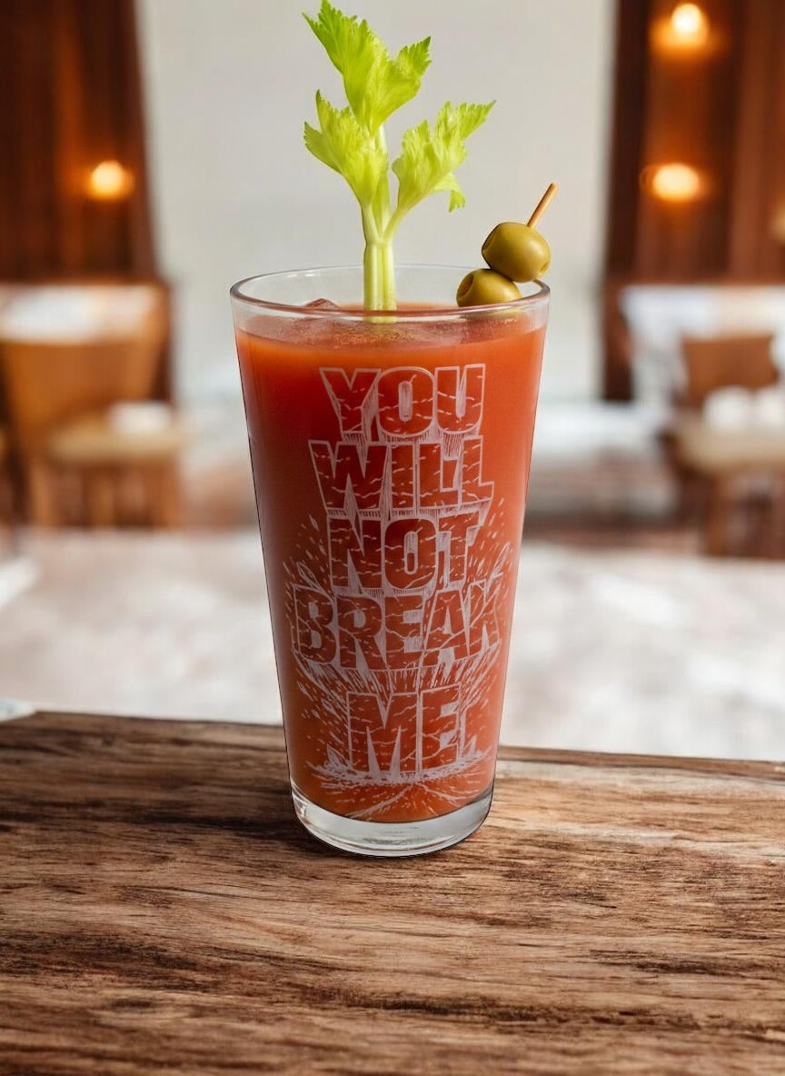 Dungeon Crawler Carl, You Will Not Break Me mantra pint glass
