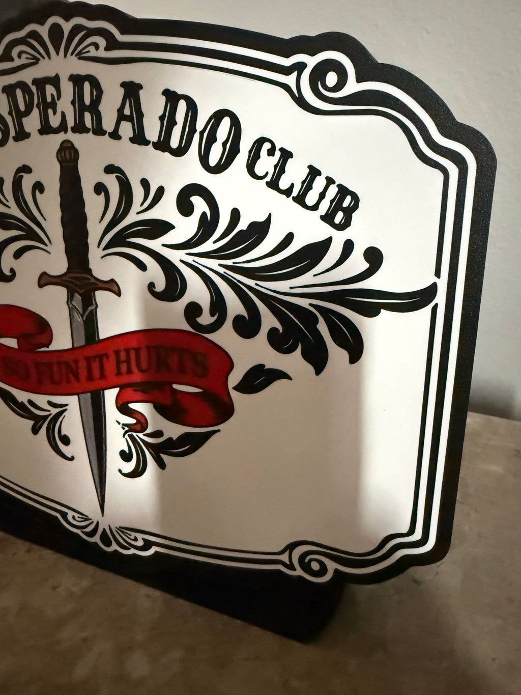 Desperado Club Light Box Sign | Dungeon Crawler Inspired   “So Fun It Hurts” LED Wall Decor | RGB or White Light