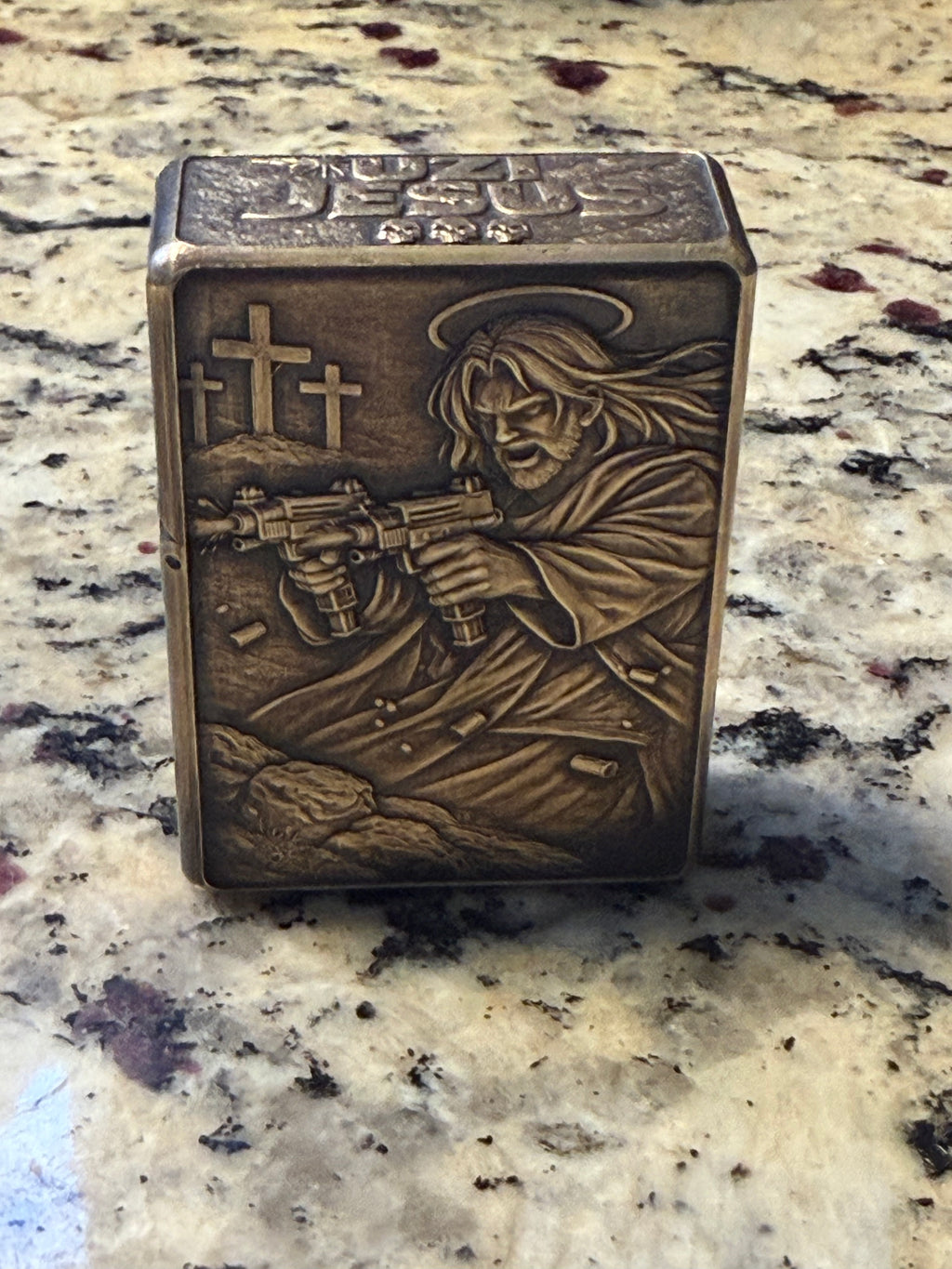Dungeon Crawler Carl inspired Uzi Jesus, heavy duty Zoro 912 lighter