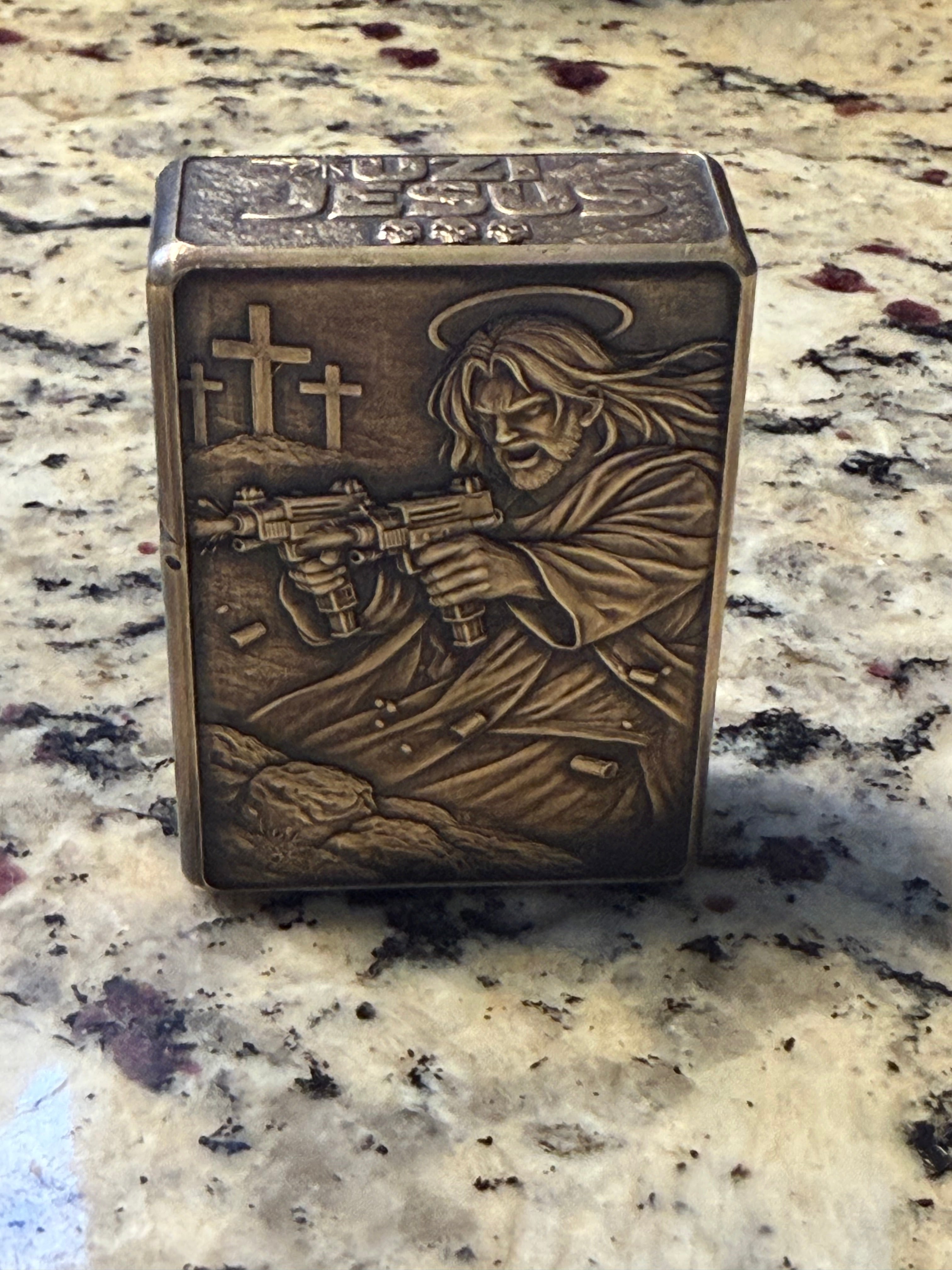 Dungeon Crawler Carl inspired Uzi Jesus, heavy duty Zoro 912 lighter