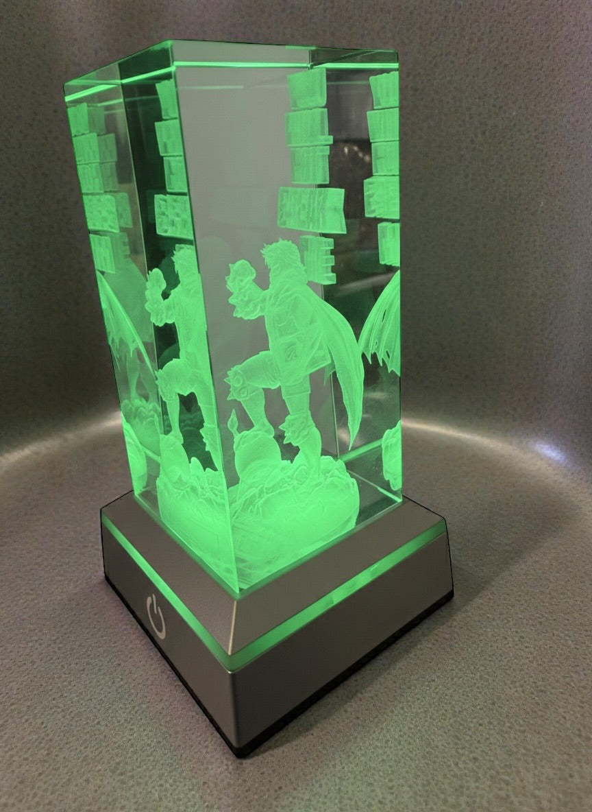 Dungeon Crawler Carl 3D Crystal Engraving – “You Will Not Break Me” Mantra – 50x50x100mm K9 Laser Engraved Cube – RGB Light Base Option