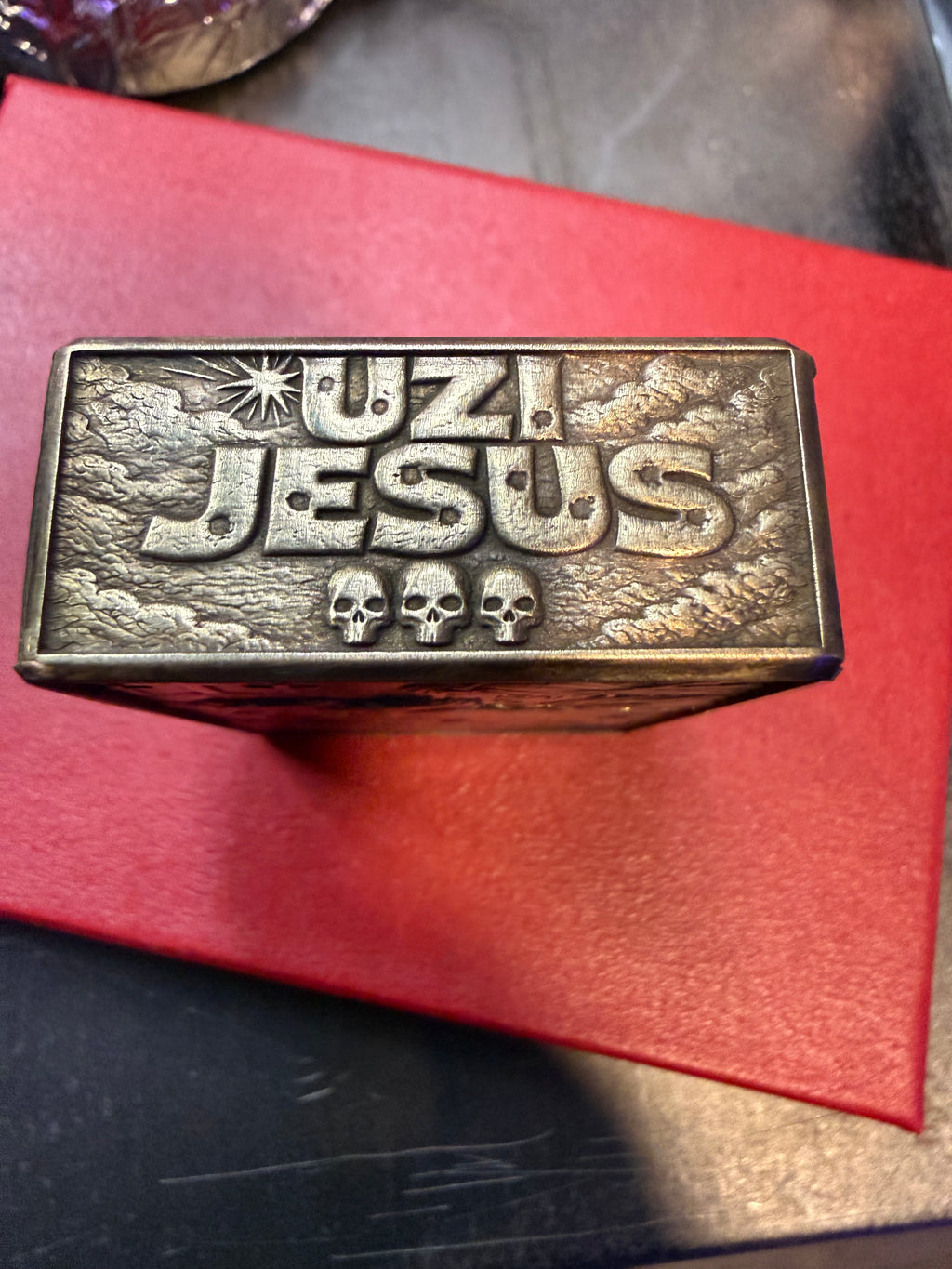 Dungeon Crawler Carl inspired Uzi Jesus, heavy duty Zoro 915 lighter