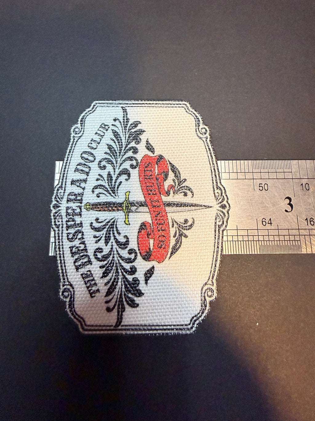 Desperado Club Canvas Patch, Dungeon Crawler Carl Inspired Iron-On, So Fun It Hurts, LitRPG Fan Gift, Tactical Dagger & Scroll Apparel Accessory