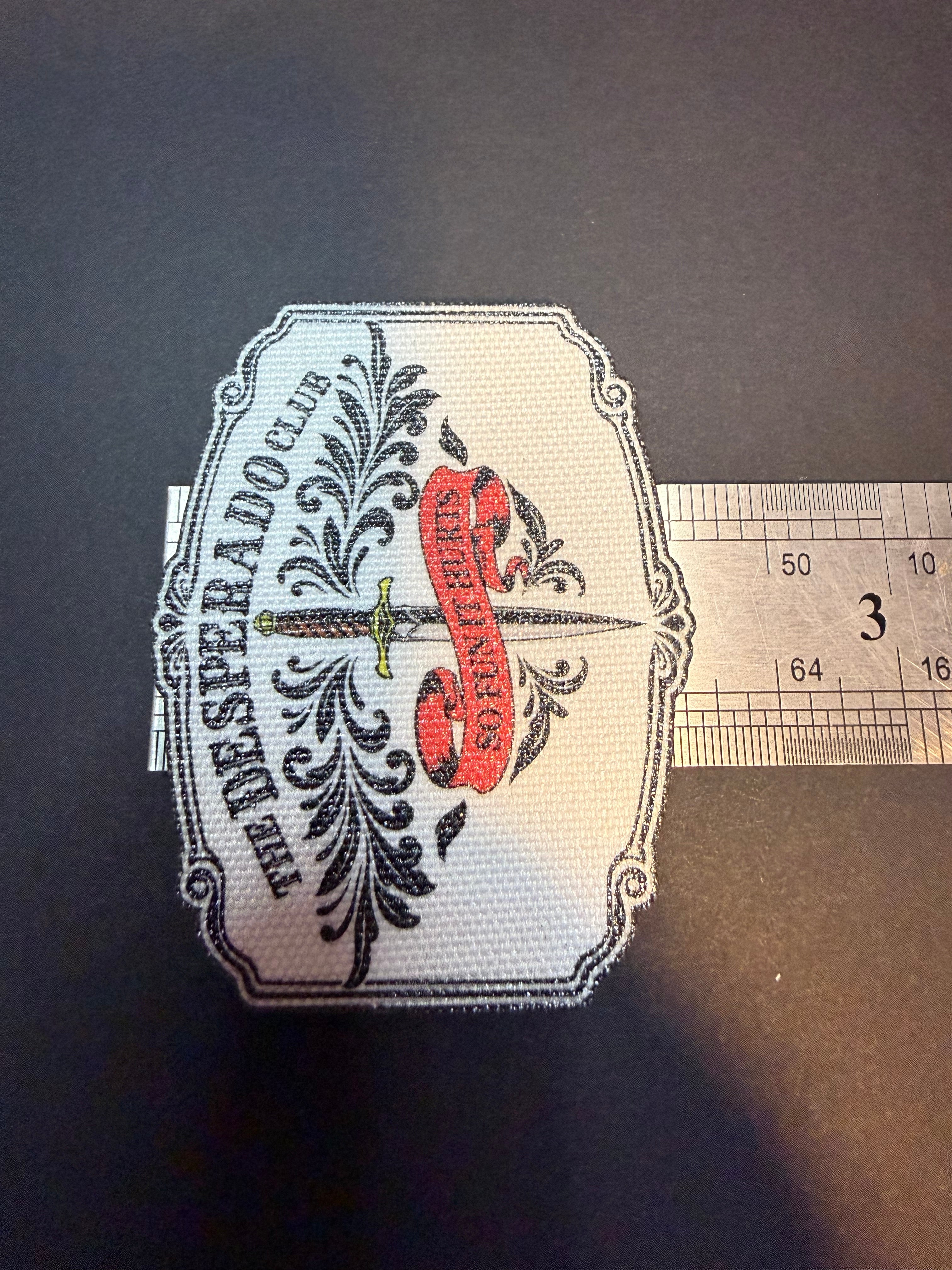 Desperado Club Canvas Patch, Dungeon Crawler Carl Inspired Iron-On, So Fun It Hurts, LitRPG Fan Gift, Tactical Dagger & Scroll Apparel Accessory