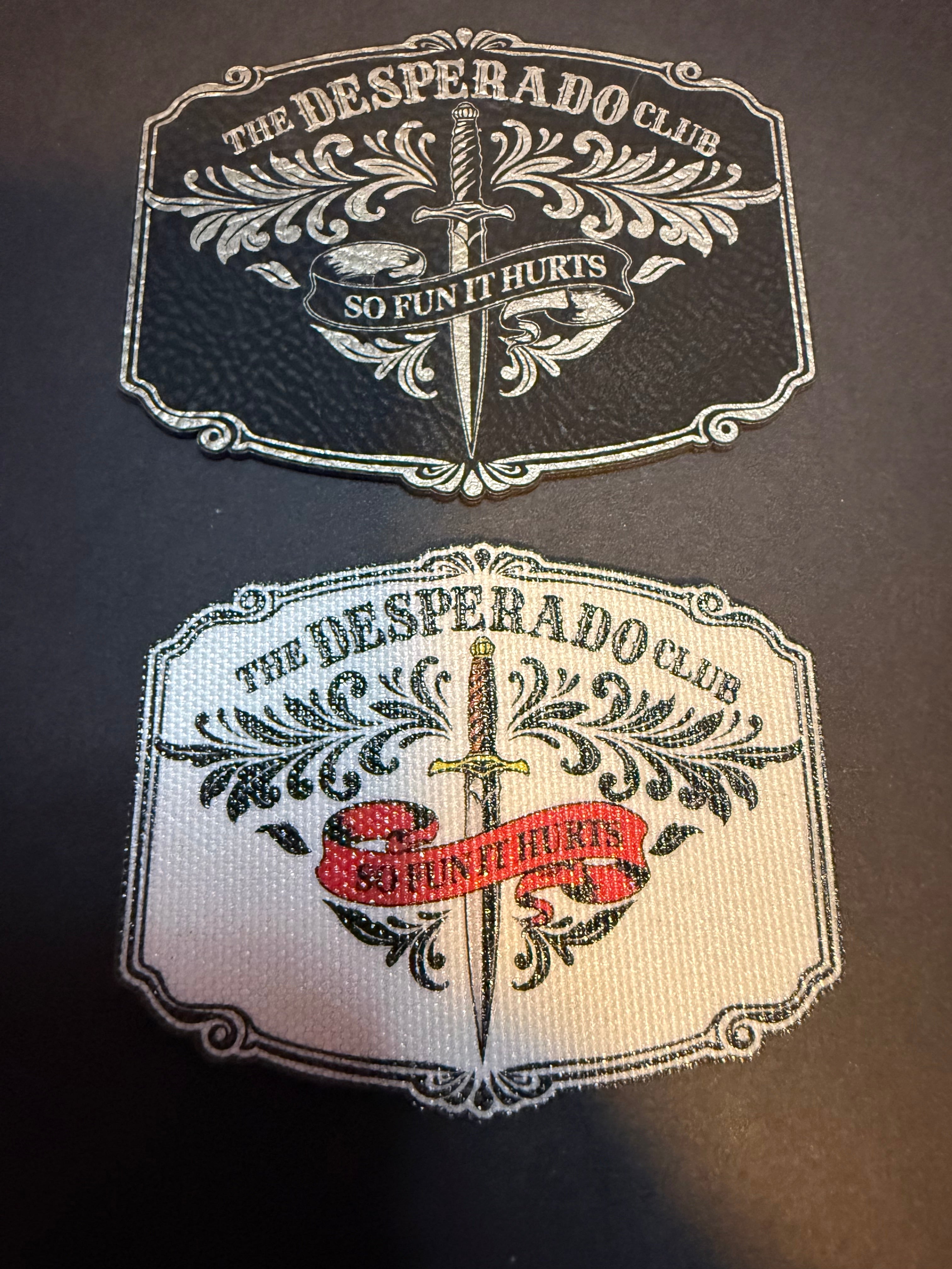 Desperado Club Canvas Patch, Dungeon Crawler Carl Inspired Iron-On, So Fun It Hurts, LitRPG Fan Gift, Tactical Dagger & Scroll Apparel Accessory