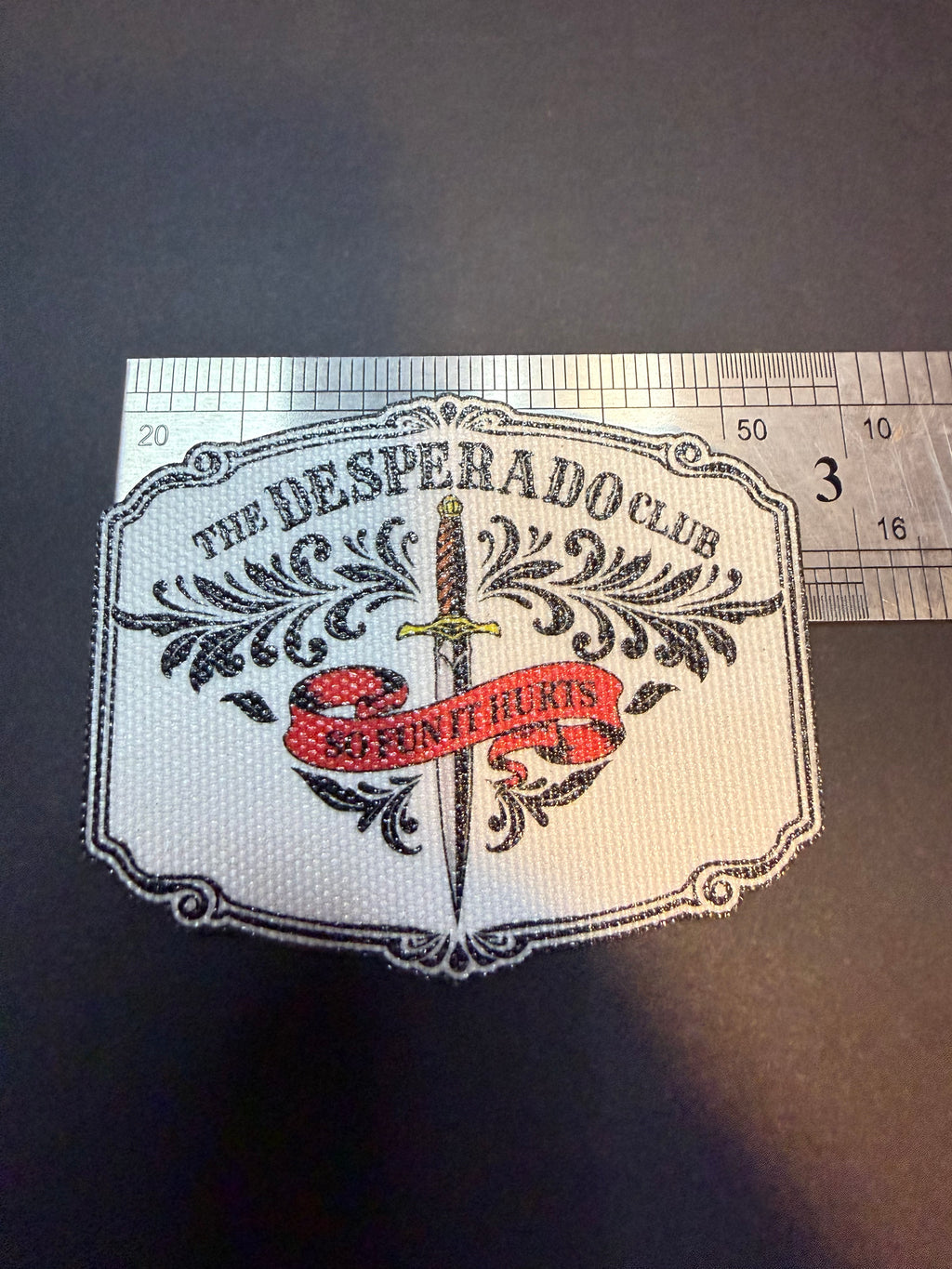 Desperado Club Canvas Patch, Dungeon Crawler Carl Inspired Iron-On, So Fun It Hurts, LitRPG Fan Gift, Tactical Dagger & Scroll Apparel Accessory