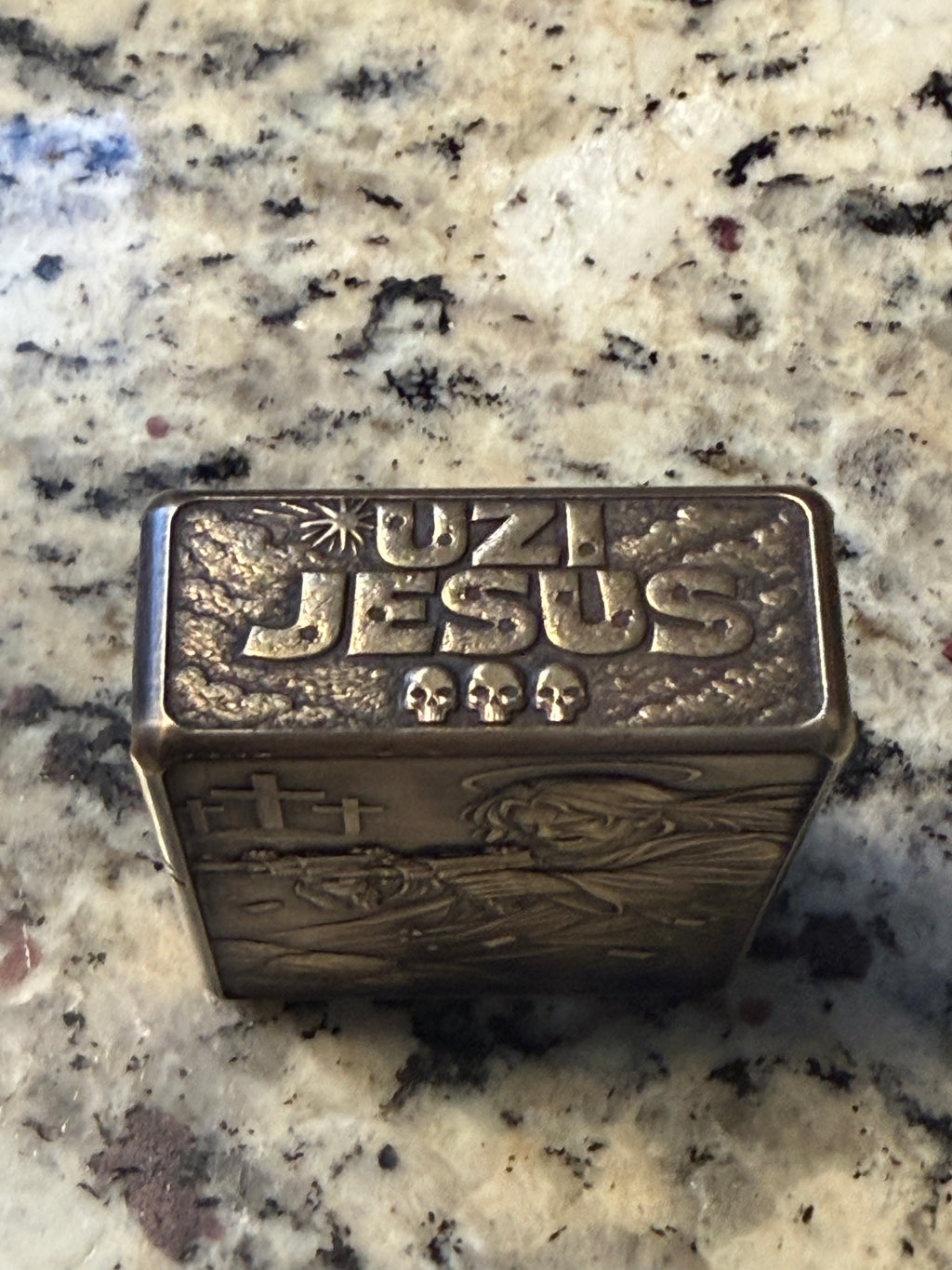 Dungeon Crawler Carl inspired Uzi Jesus, heavy duty Zoro 912 lighter