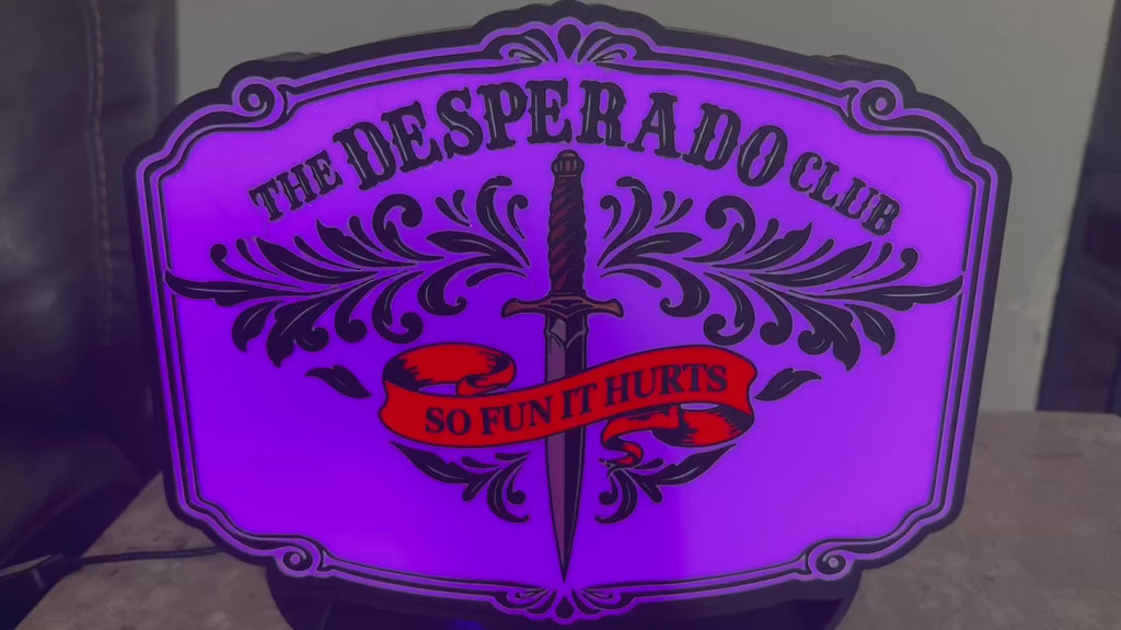 Desperado Club Light Box Sign | Dungeon Crawler Inspired   “So Fun It Hurts” LED Wall Decor | RGB or White Light