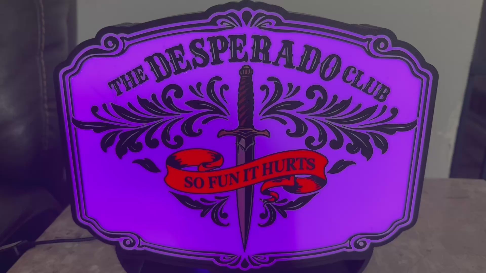 Desperado Club Light Box Sign | Dungeon Crawler Inspired   “So Fun It Hurts” LED Wall Decor | RGB or White Light